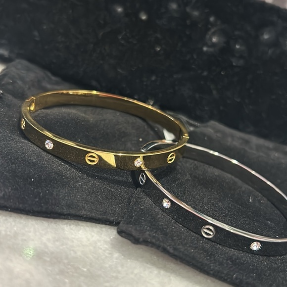 Cubic Zirconia and Screws Designer Inspired Slim Cuff Bracelet-Boutique - Picture 2 of 8